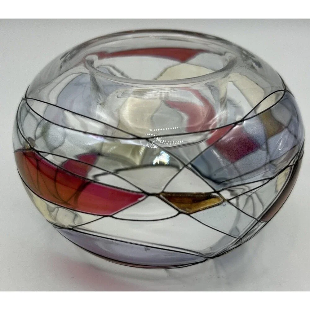 VNTG set of 2 PartyLite Mosiac Stained Glass Bubble Tea candle Light Holders